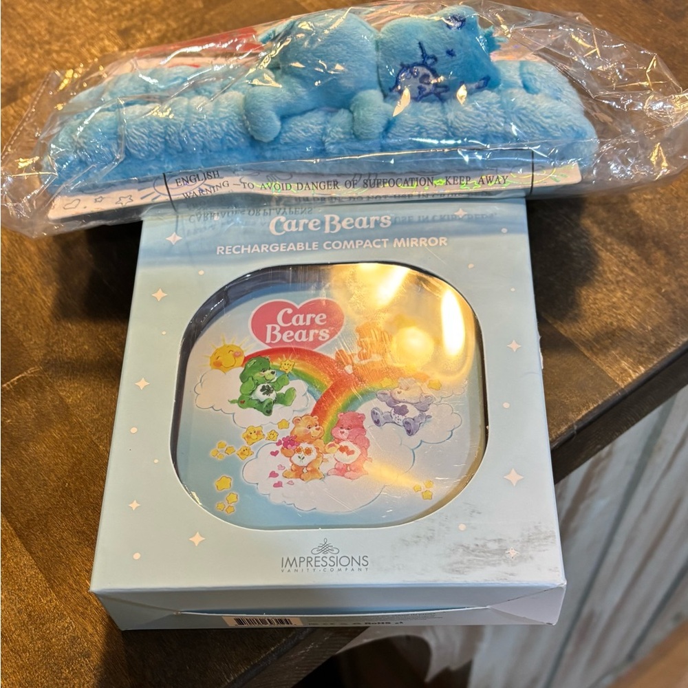 NWT Impressions Care Bears Blue Compact Mirror with headband